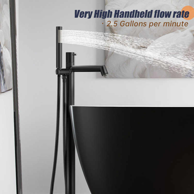 Matte Black Brass Floor-Mounted Freestanding Tub Filler