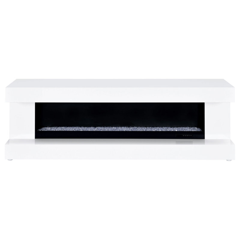 Meuble télé Orry avec foyer intégré, haut-parleur Bluetooth, blanc brillant 71 pouces, Blanc ultrabrillant, Harwich