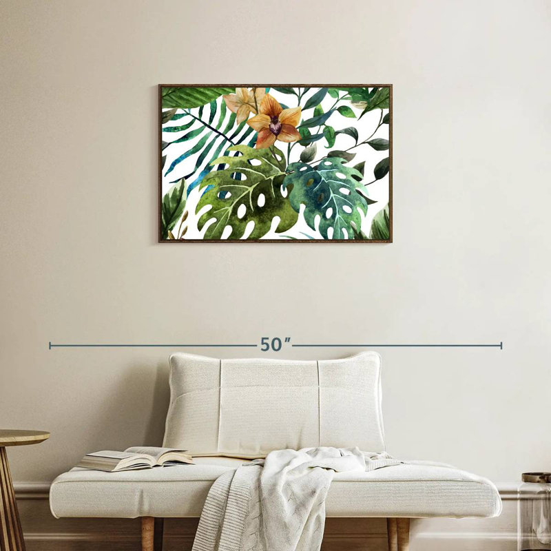 Feuilles de Monstera sauvages, Cadre flottant noyer, 31 po x 21 po