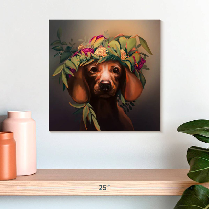 Crowle Dachshund With Flower Crown, 16" H x 16" W
