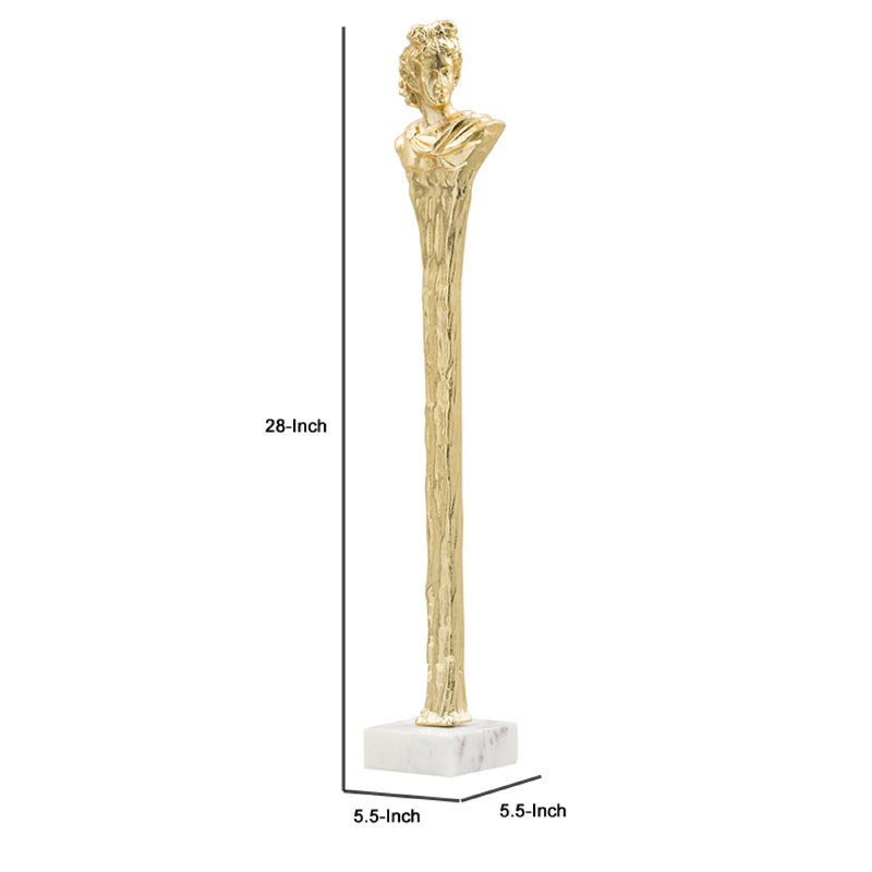 Petite figurine humaine Valeri, base en marbre, aluminium doré 28 pouces