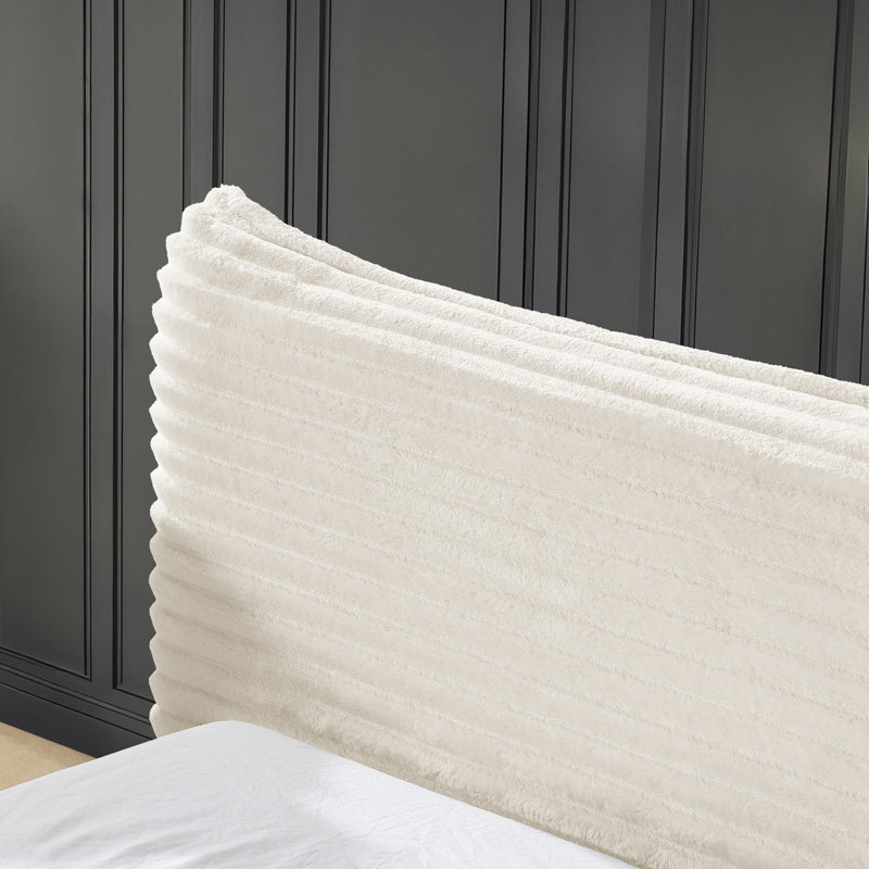 Grand cadre de lit tapissier avec tête de lit ergonomique courbée, Beige