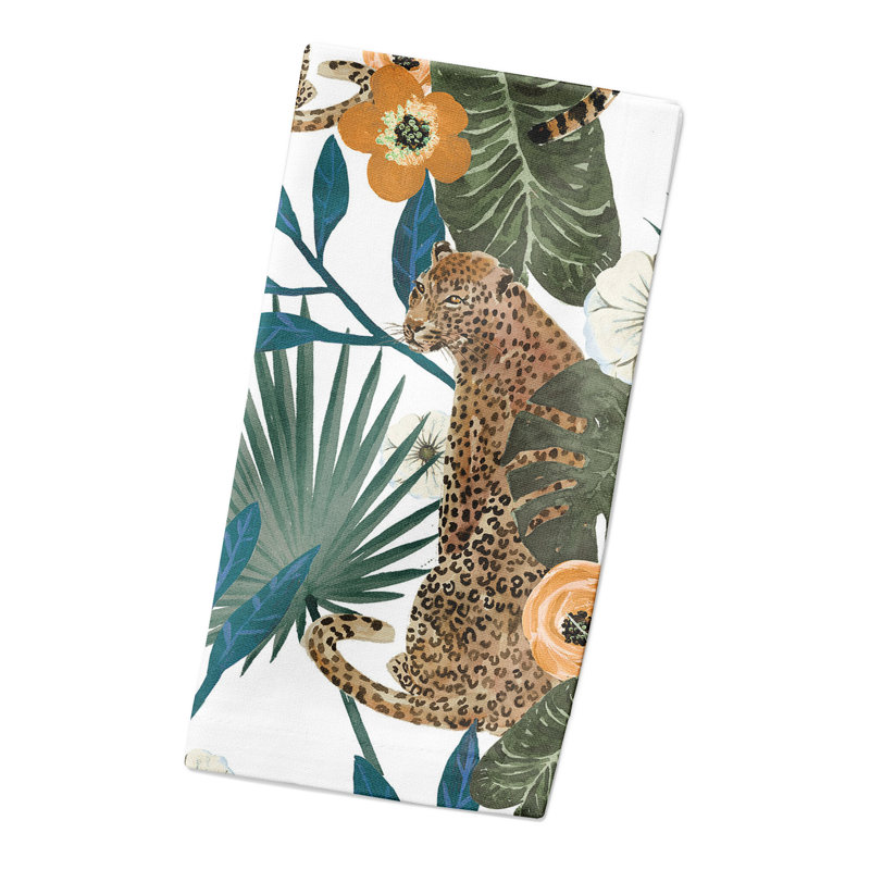Serviette en coton 10 po Tropical Cheetah, Blanc