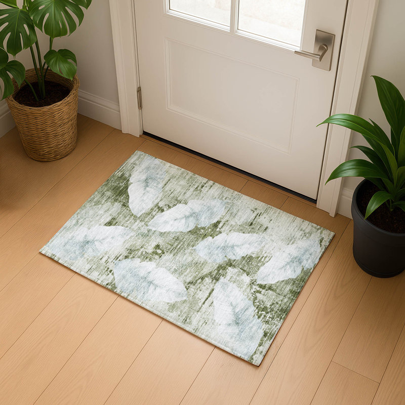 Premium Machine Washable Mayfield floral Rug, 1'8" x 2'6", Aloe
