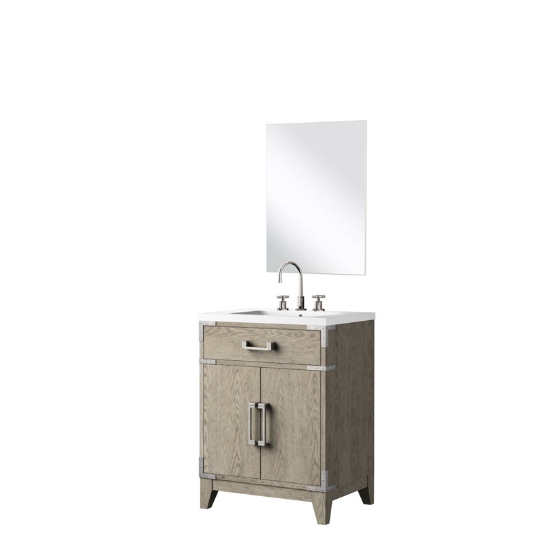 24 po L x P 18 en chêne gris avec comptoir en acrylique, robinet, miroir