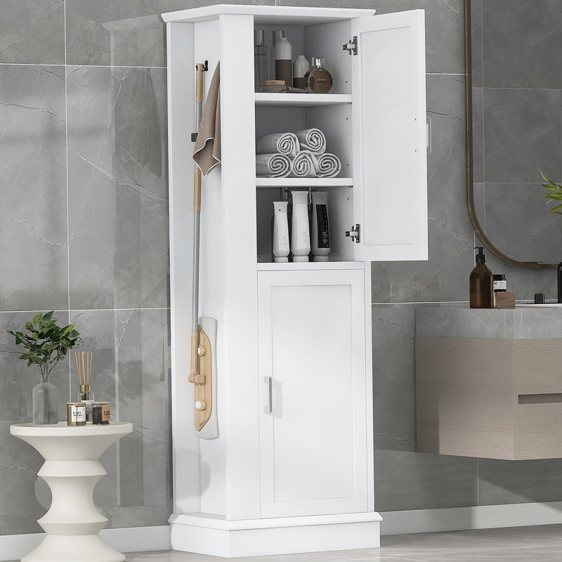 Tall Bathroom Storage Cabinet, Freestanding Storage Cabinet with Hook and Adjustable Shelf, MDF Board (Old Sku:WF326356AAK)
