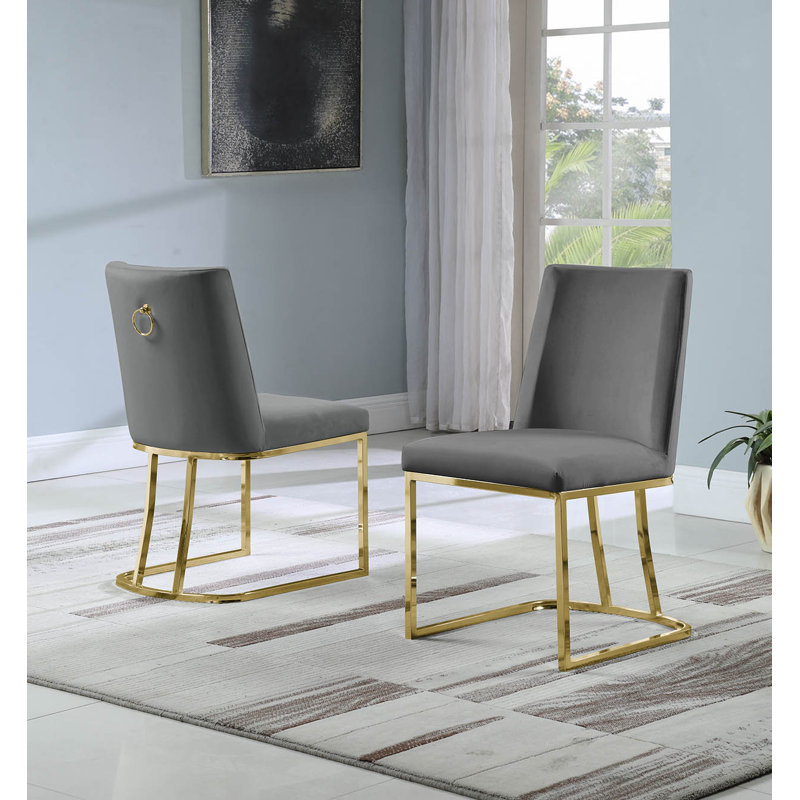Stansted 19'' H Velvet Upholstered Side Chair, Dark Gray, Gold