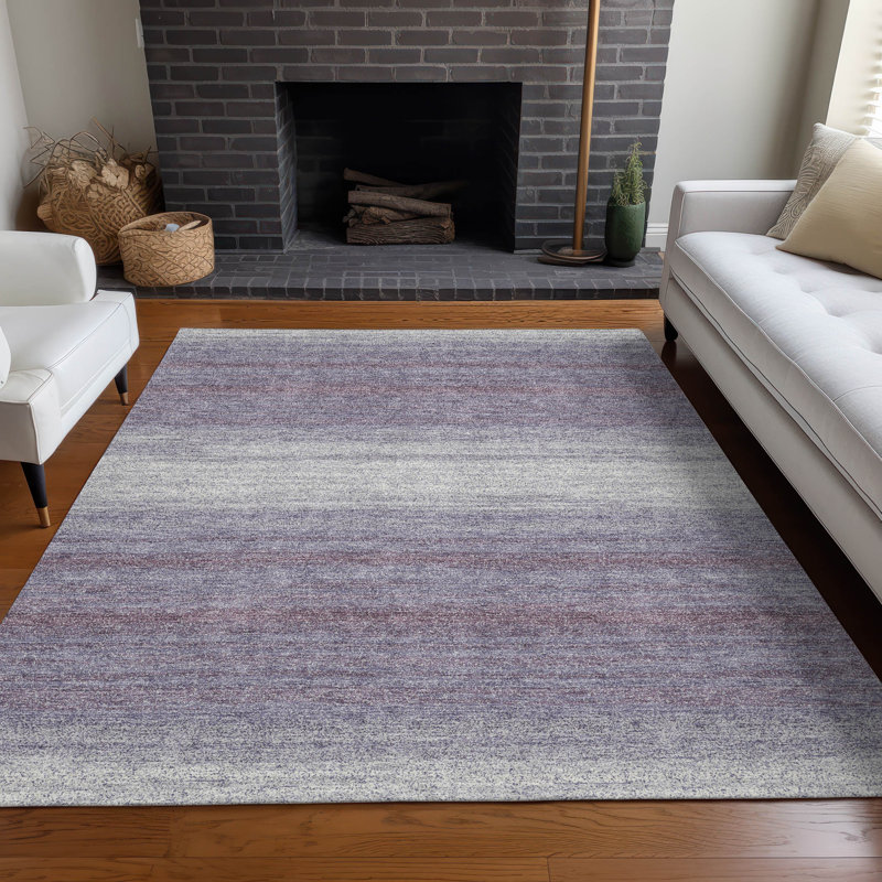 Lavender Ombre Stripe Washable Synthetic Indoor/Outdoor Rug