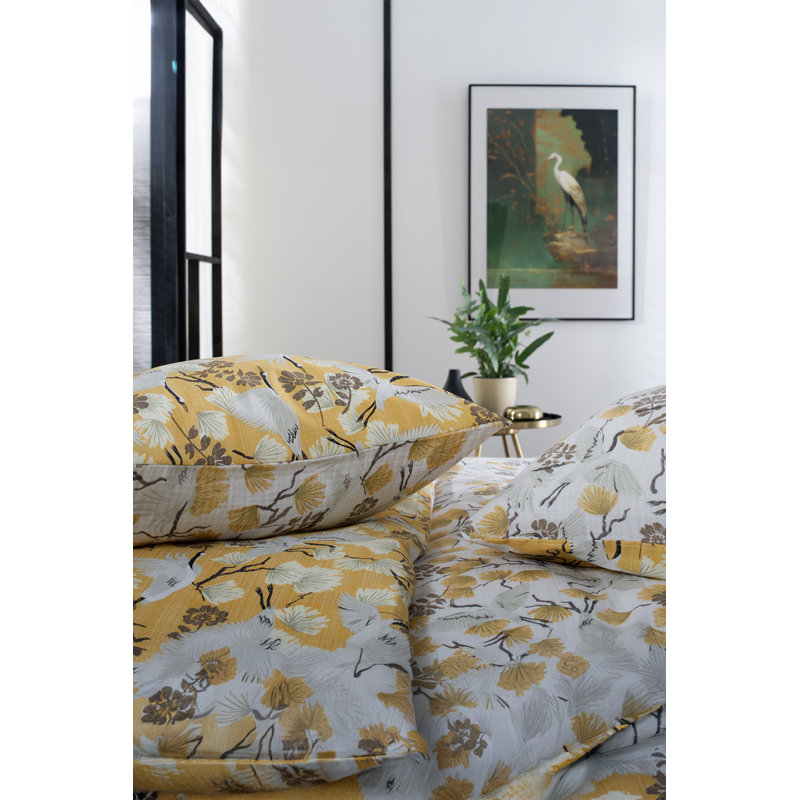 Tanchozuru Nature-Inspired Double Gauze 100% Cotto Cotton Floral Duvet Cover Set with Pillowcases Included
