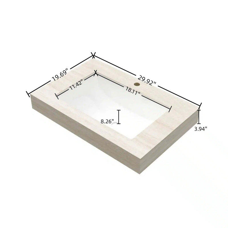 30" Roma Travertine-Pattern Sintered Stone Countertop And Undermount Ceramic Basin, NO Cabinet, NO Faucet And Drain