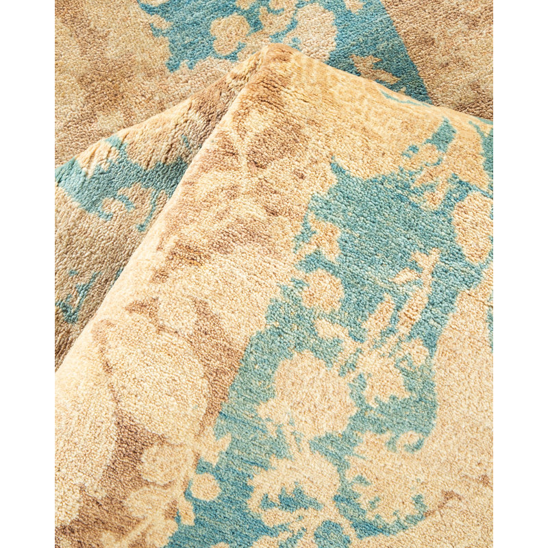 Tapis unique brun / beige / bleu noué à la main Veljko Mogul 6 pi 1 po x 8 pi 7 po