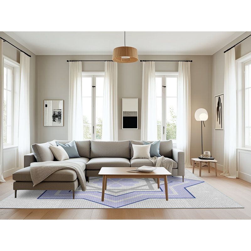Tapis mauve/crème tissé à la machine, Rectangle 8 pi x 10 pi
