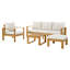 Ensemble de conversation modulaire d'extérieur en bois d'acacia pour terrasse - 4 pièces avec coussins, beige et gris