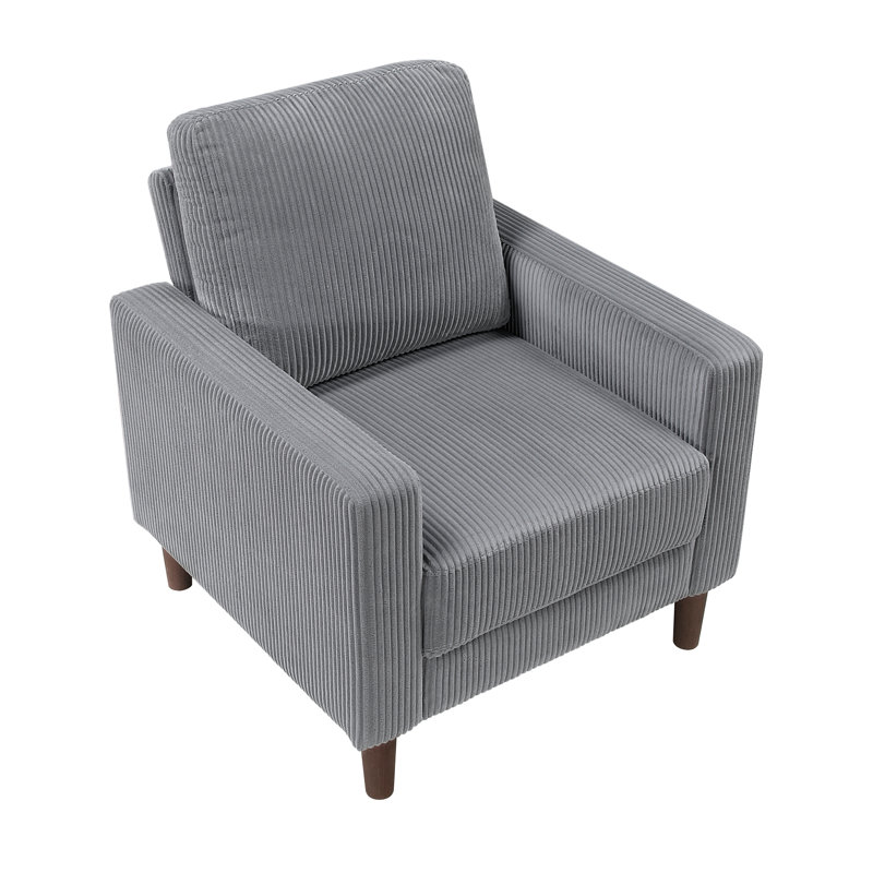 Meuble de salon moderne et contemporain en velours côtelé gris avec coussin confortable en bois massif, Gris