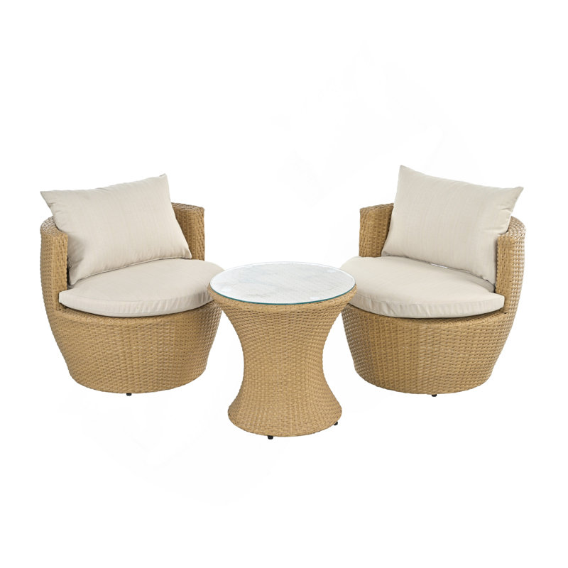 KONO OUTDOOR PATIO 3PC BOHO FAUX WICKER CHAT SET
