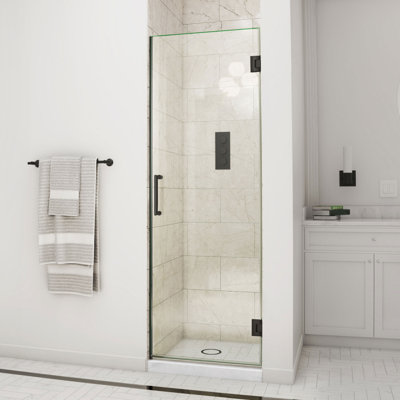 Porte de douche à charnière sans cadre l 26 po x H 72 po Unidoor avec technologie ClearMax ™