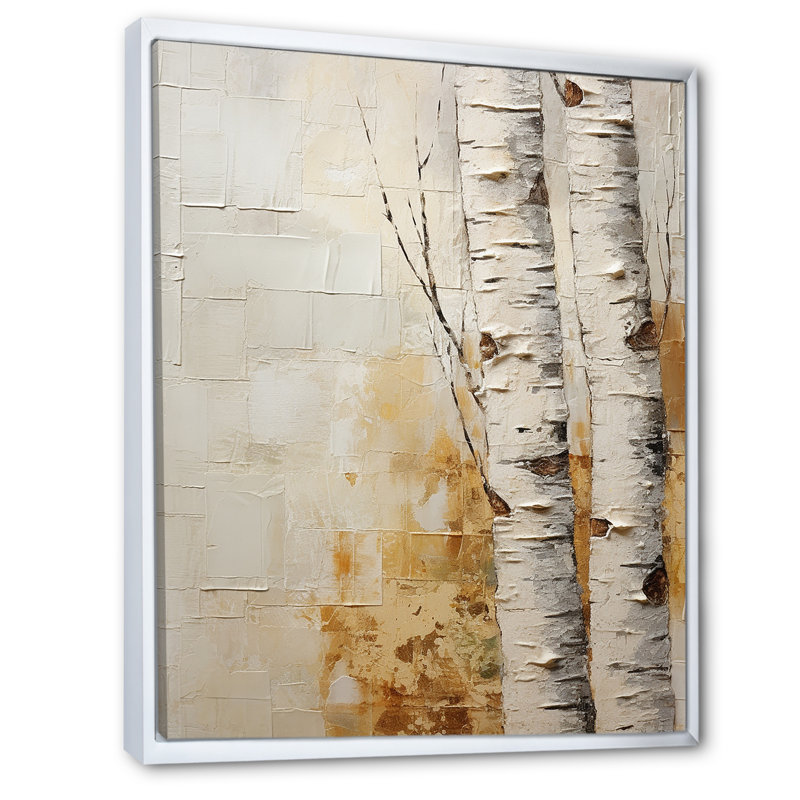 Arbre de minimalisme bouleau II sur toile, Cadre flottant blanc, H 32 po x l 16 po x P 1 po