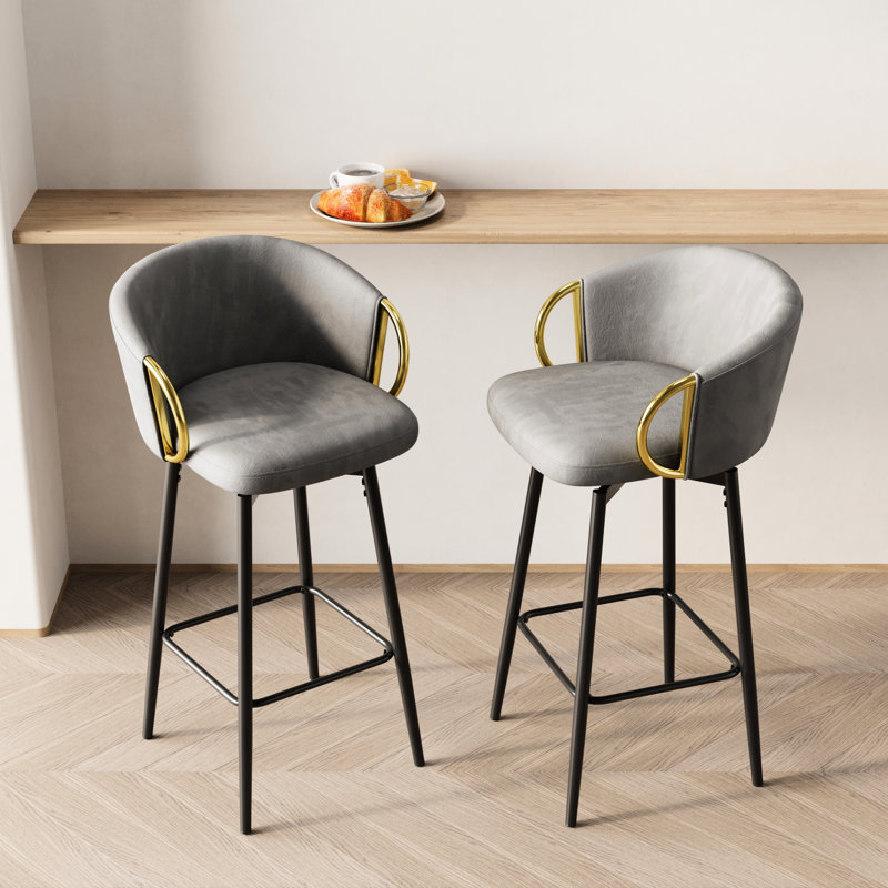 Chaises de bar pivotantes en velours de 4, confortables et élégantes, faciles à assembler, pour le bar, le restaurant, la salle à manger, le bureau, les tabourets noirs / gris à 360 °, les sièges, pour nettoyer,
