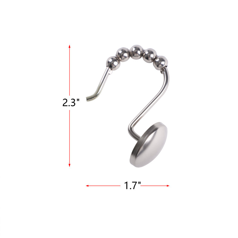 Brushed Nickel Single Design Shower Curtain Hooks Set of 12