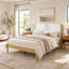 Structure de lit plateforme Mid-Century moderne avec tête de lit tapissier, support de lattes en bois massif, aucun sommier requis, assemblage facile, pleine grandeur, naturel-129932399-129932402