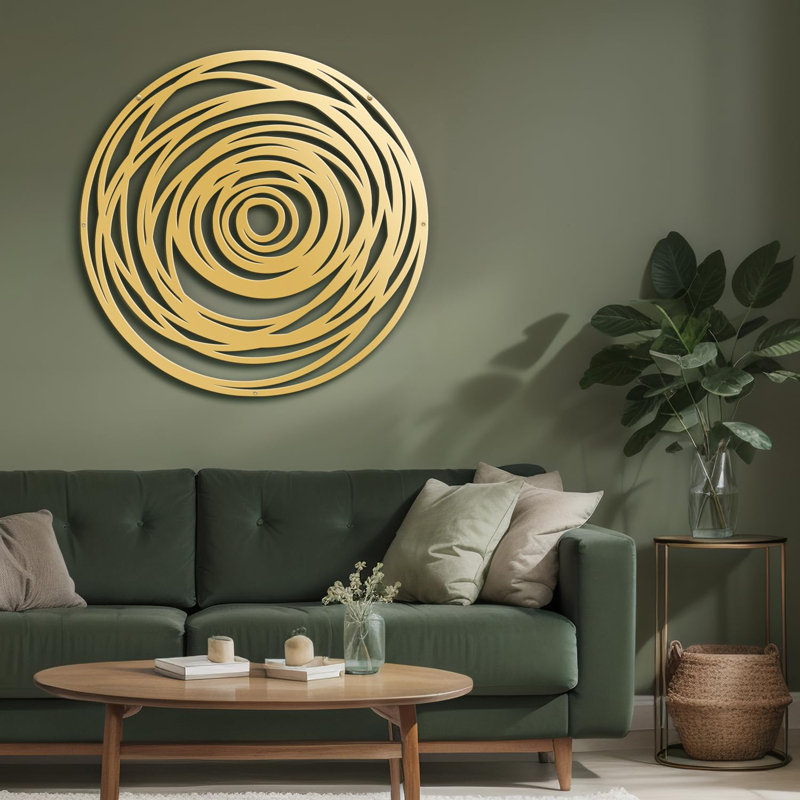 Abstract Geometric Circles Minimalist Modern Abstract Wall Accent Sculpture Hanging Decoration Metal Wall Decor, Gold