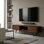 Meuble télé en bois massif pour téléviseur de 80 po ou moins avec baies et tablette ouverte Lowry