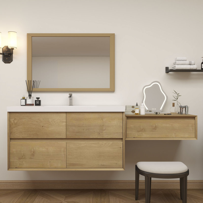 Meuble-lavabo mural 78 po avec évier en acrylique renforcé Aliki, Chêne