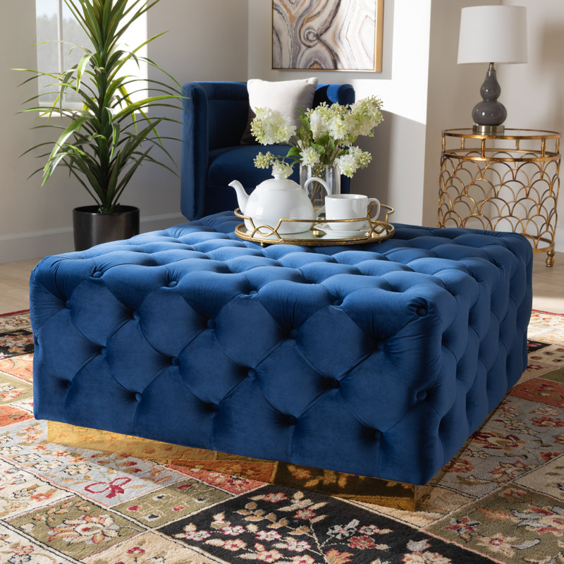 Iyon Upholstered Ottoman, Blue