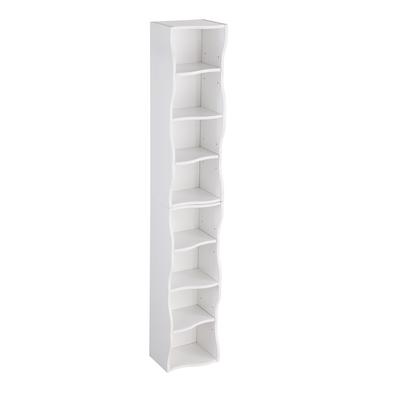 8-layer Adjustable Shelf Ultra-thin Bookshelf with Wavy Border Design for Aesthetic Home Office Storage, White