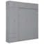 Grand lit gris avec tiroirs de rangement, tablette supérieure et garde-robe latérale pour les salles multifonctionnelles