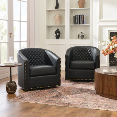 Oscar 29" W Water Resistant Faux Leather Swivel Barrel Chair