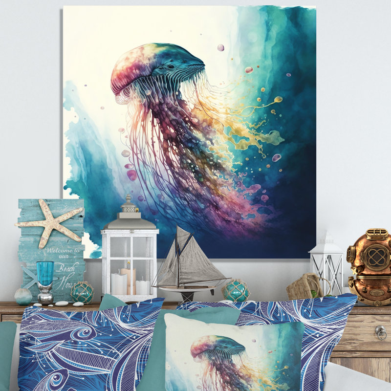 Denekia Colourful Deepsea Jellyfish V - Print, 36" W x 36" H, Wrapped Canvas