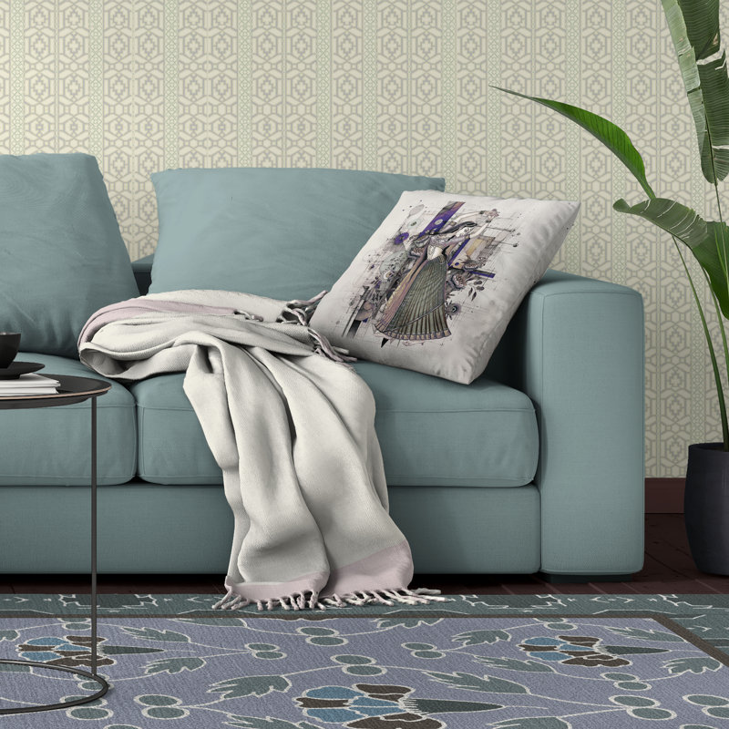 Coussin en suède gracieux avec housse amovible, H 20 po x l 20 po, Vert / gris / mauve
