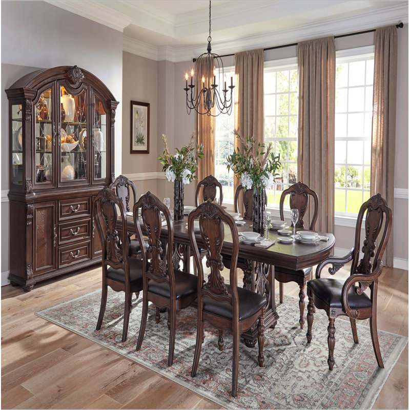Ensemble de table de salle à manger 9 pièces avec rallonges et 6 chaises d'appoint Lavish Style