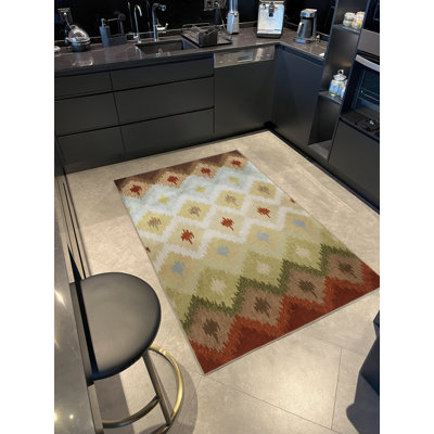 Tapis décoratif multicolore à motif géométrique en forme de croix beige