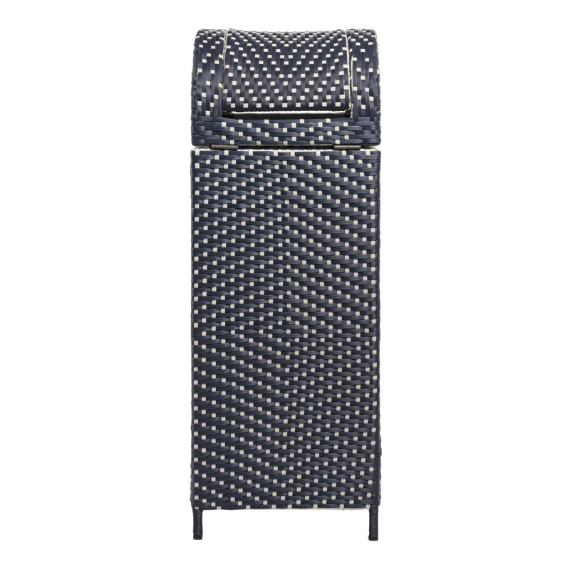 Darla All-Weather Wicker/Metal Swing Top Hideaway Outdoor Trash Can, Navy/White, 31.39 Gal