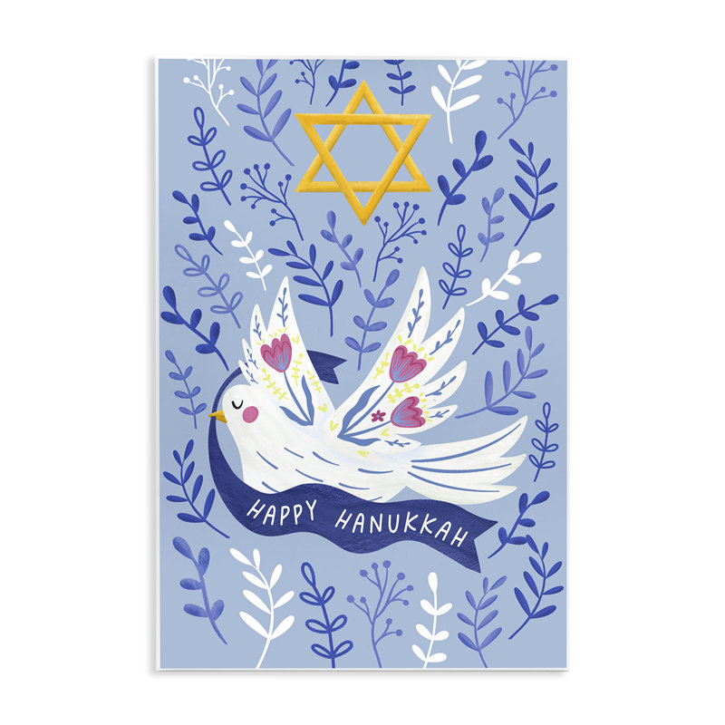 Plaque murale Happy Hanukkah Dove & Florals, design par JJ Design House LLC, H 15 po x l 10 po