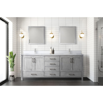 80 po W Meuble-lavabo gris patiné avec comptoir en marbre et robinet - 22 P, fermeture en douceur, deux armoires, six tiroirs, grande capacité de rangement