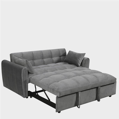 65-Inch 3-In-1 Foldable Large Sofa Bed, Modern Velvet Double Sofa With Adjustable Back And Pillows, Perfect For Living Room And Bedroom