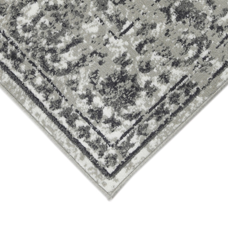 Tapis floral tissé à la machine 9 pi x 12 pi gris et gris foncé