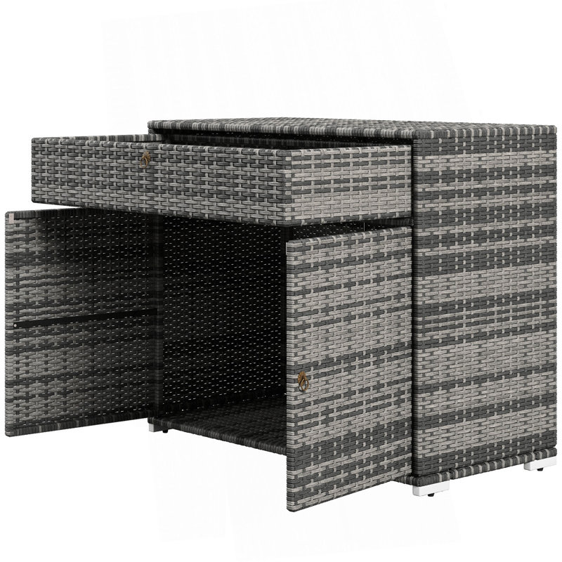 Outdoor Storage Towel Rack & Pool Toy Cabinet, Hot Tub Accessory Storage, Freestanding PE Rattan Wicker Cabinet With Drawer For Indoor, Outdoor Storage Swimming Pool, Spa, Gray