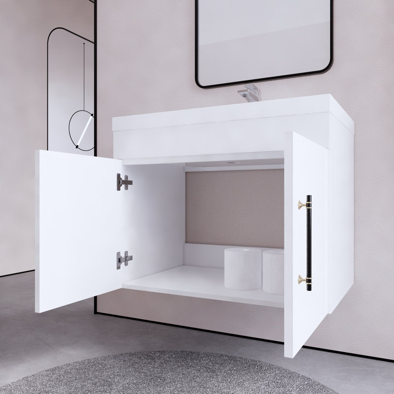 Foushee 29.53'' Single Bathroom Vanity with Acrylic Top, White, 30"