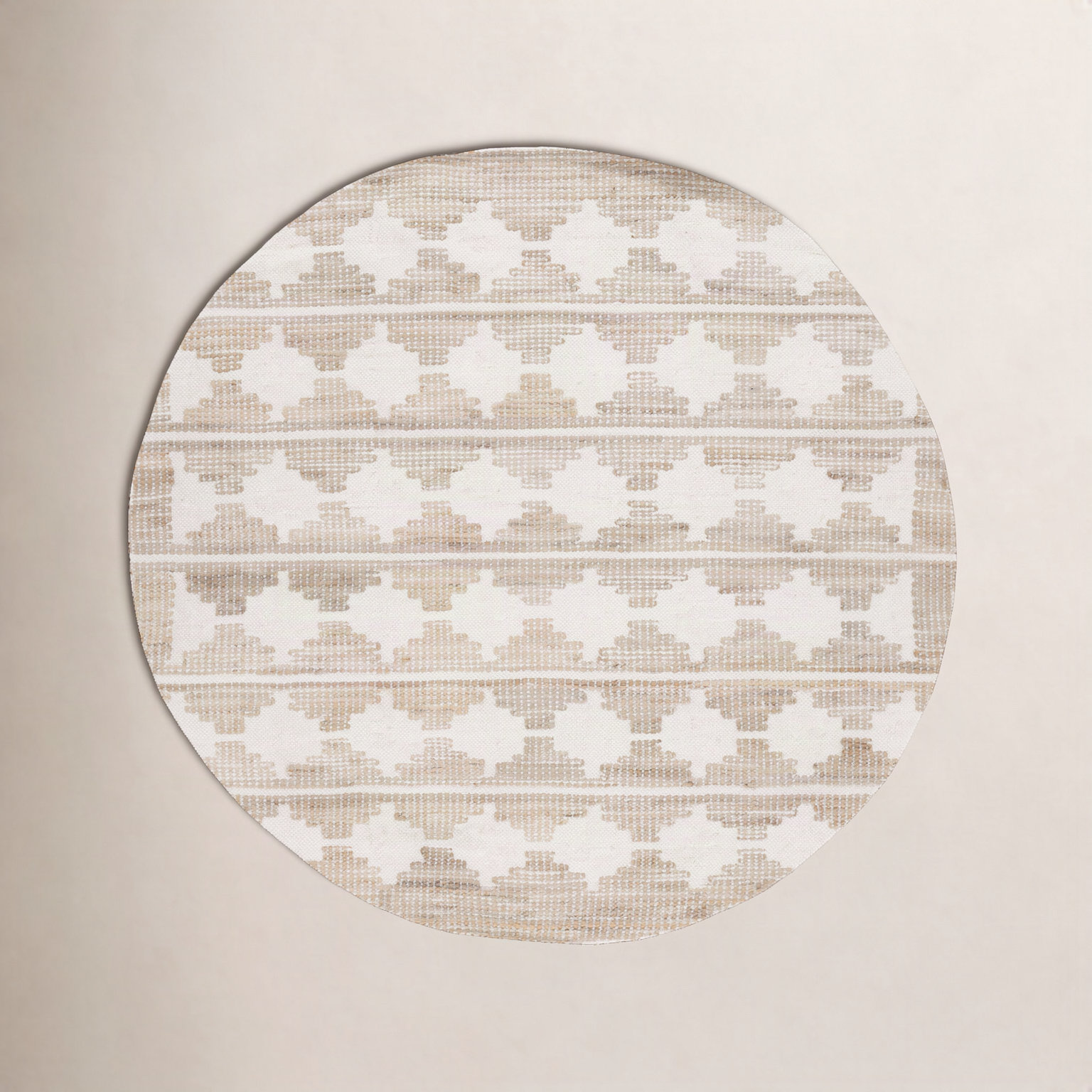Ivory Natural Hand-Loomed Jute Wool Rug, Round 6'