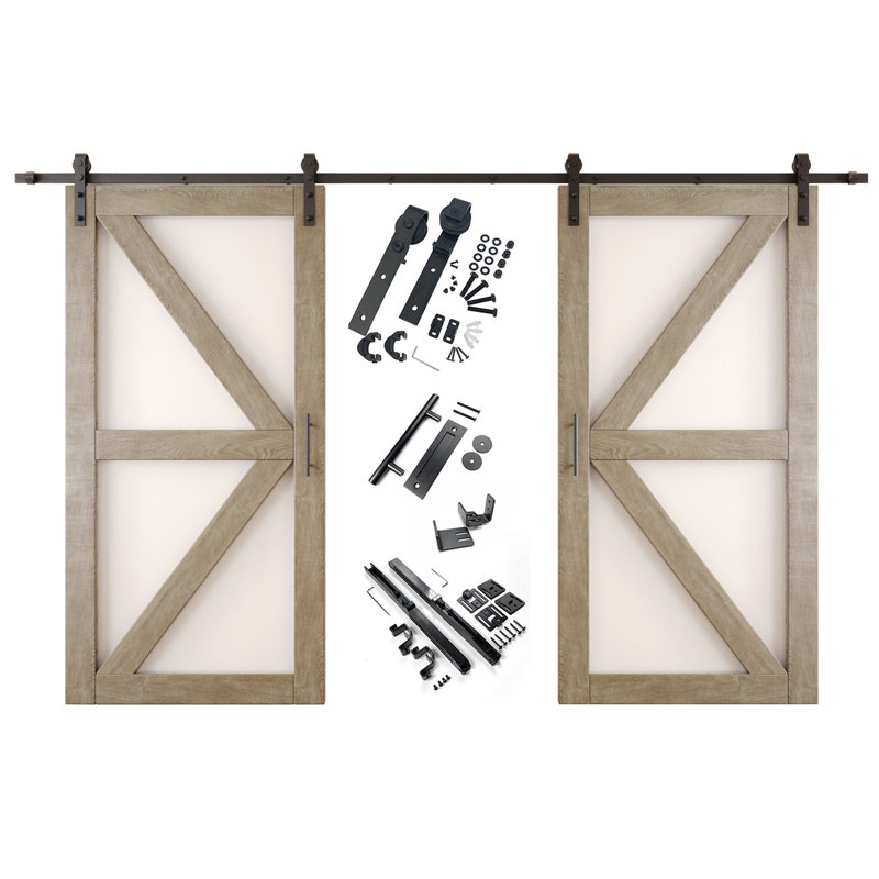 Portes de grange non assemblées et finies en verre avec motif de flèche à double flèche de 40 po x 80 po Homacer Classic Grey