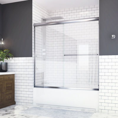 Distinctive 60 in. W x 58.5 in. H Sliding Bypass Semi-FramelessTub Door in Chrome with 1/4 in. Thick Clear Glass