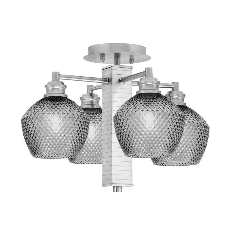 Edge 4 Light Semi-Flush With 6" Glass, Smoke, Brushed Nickel