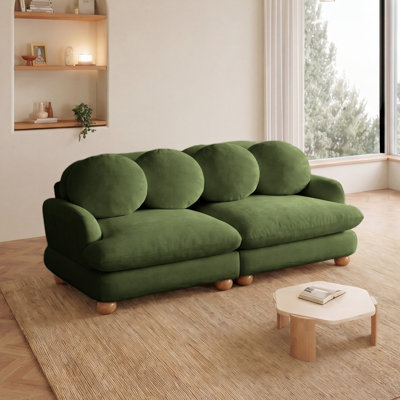 Canapé Comfy en chenille, canapé 2 places profond avec 4 coussins décoratifs, structure en bois massif pour le salon, la chambre à coucher, vert
