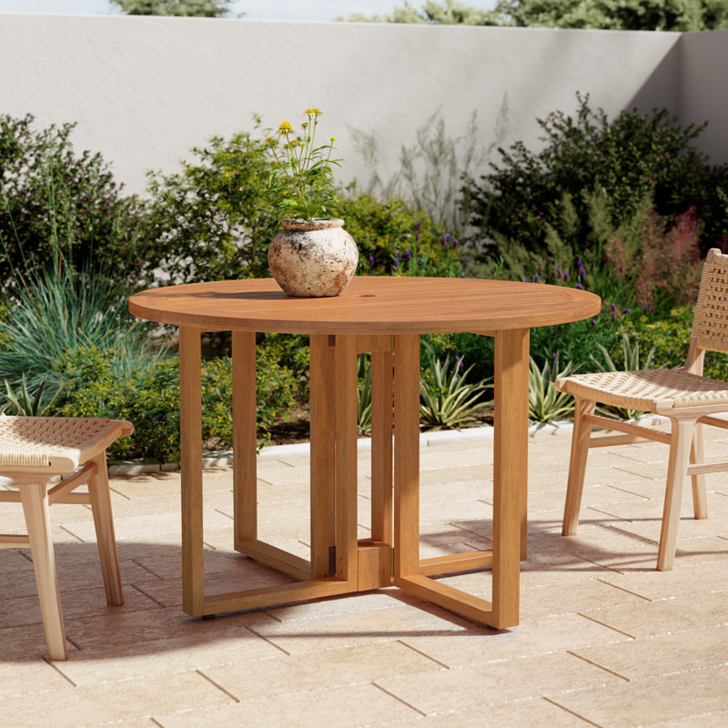 Keat Round Eucalyptus Folding Outdoor Dining Table With Umbrella Hole , 47.3'' in. W 47.3'' in. D