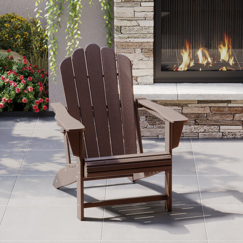 Chaise Adirondack en poly PEHD avec porte-gobelet Lucus, Brun