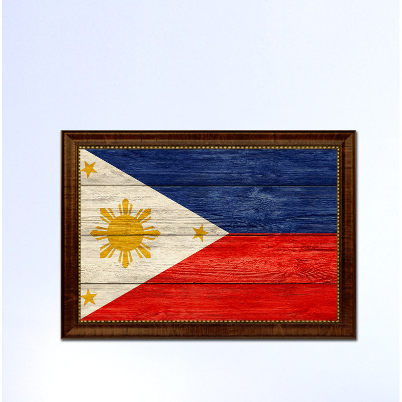 « philippines country flag », peinture sur toile encadrée, H 15 po x l 21 po x P 1 po, Encadrement brun